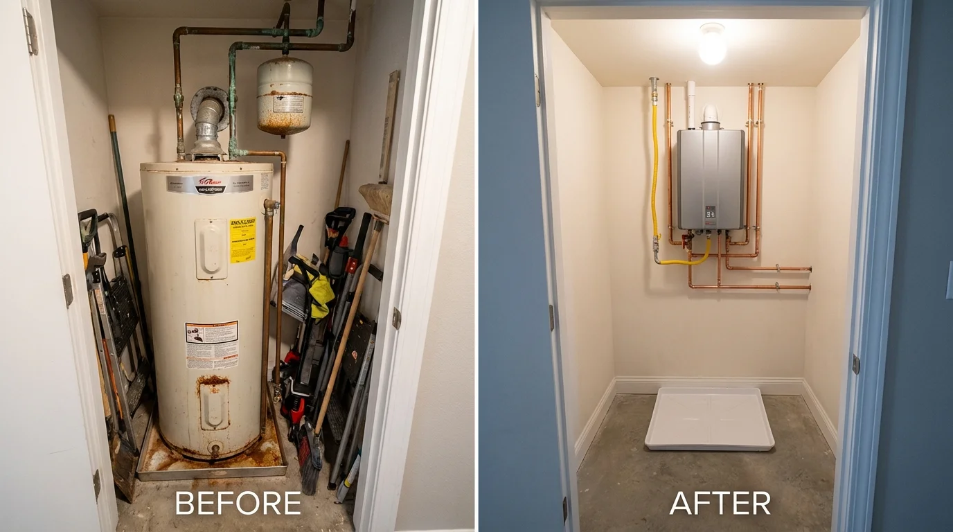 Tank water heater versus wall-mounted tankless unit comparison for Kiln, MS homeowners
