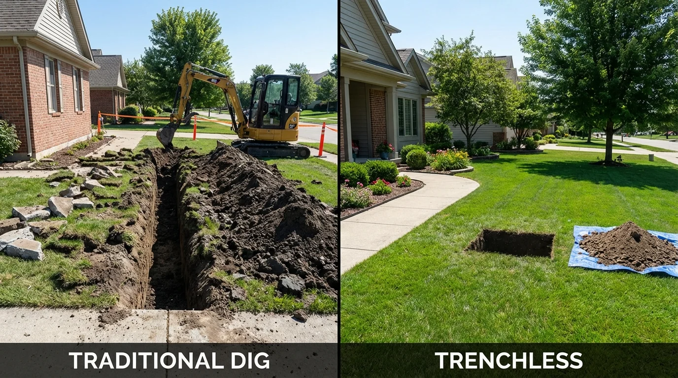 Trenchless sewer repair with minimal yard damage versus traditional excavation in Kiln, MS